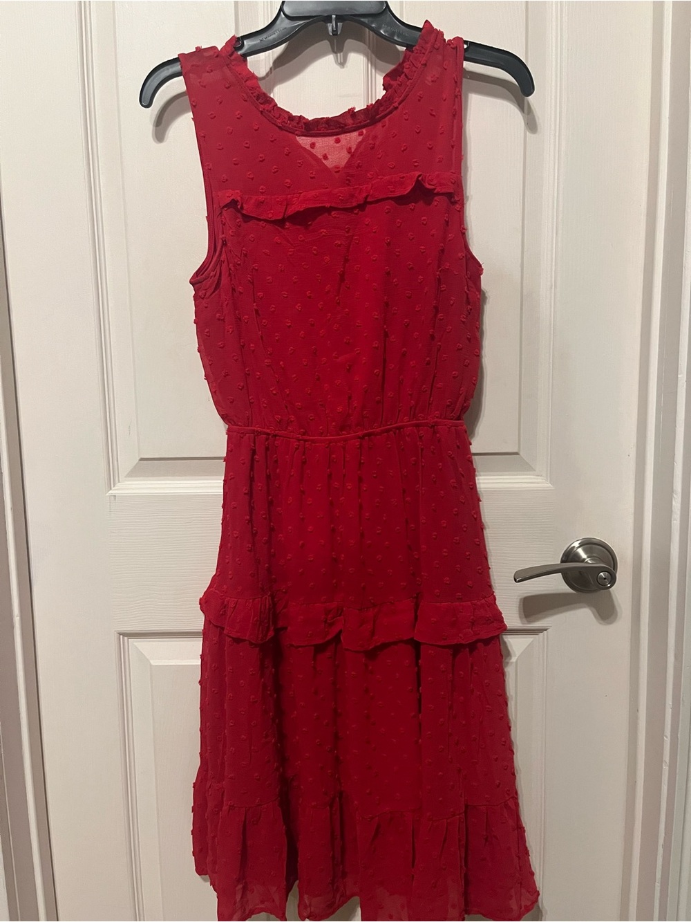 Monteau Red Sleeveless Tiered Ruffle Midi Dress